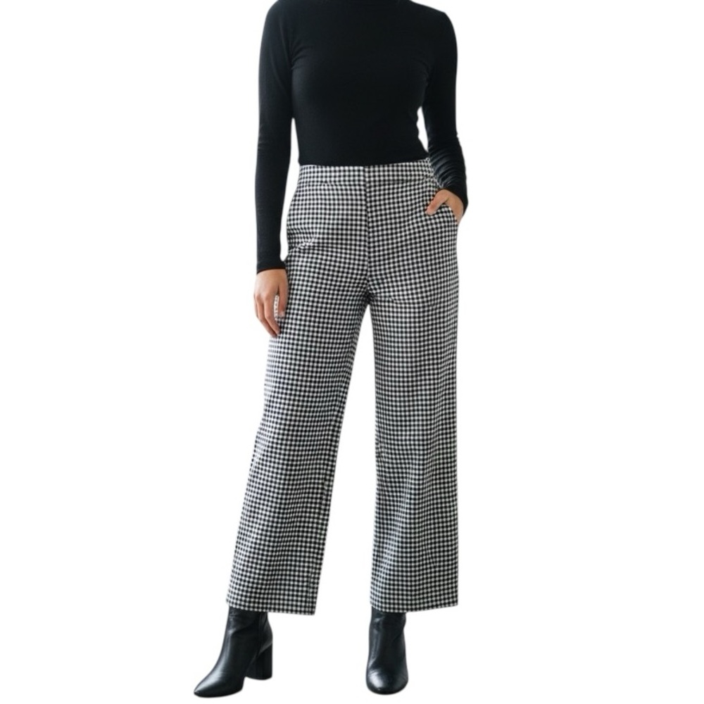 NWT Zara Houndstooth Black and White Checkered Wide Leg‎ Pants Sz M